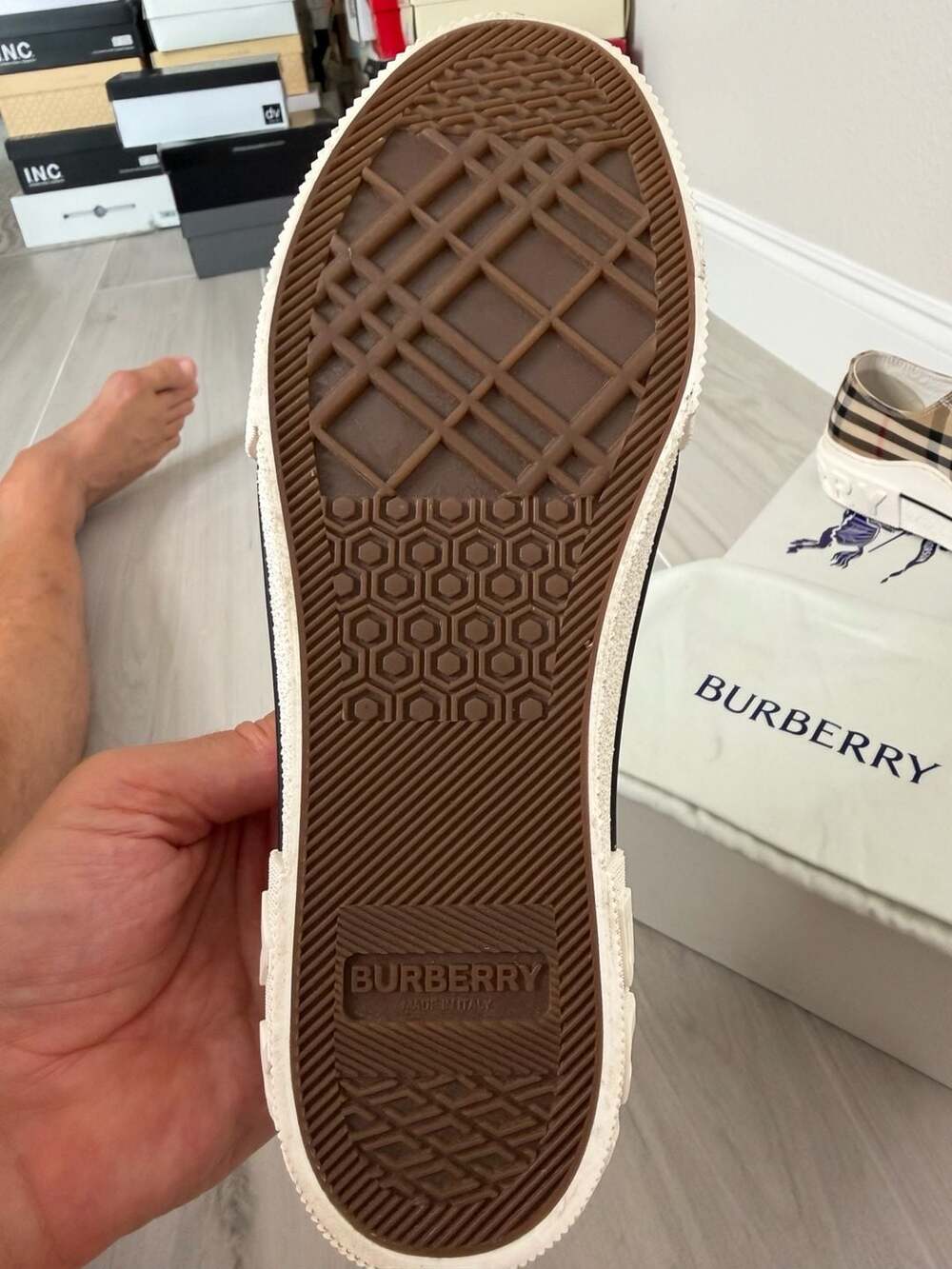 Authentic Burberry Archive Beige Vintage Check Sneakers US 8 EU 38.5 BoxDustBag - Picture 9 of 10